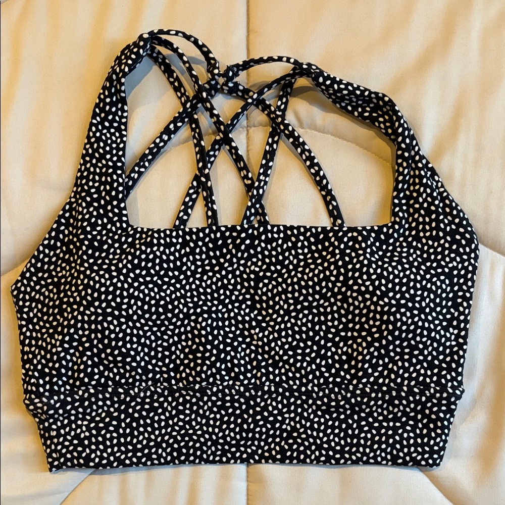 Women's Black and White Strappy Sports Bra